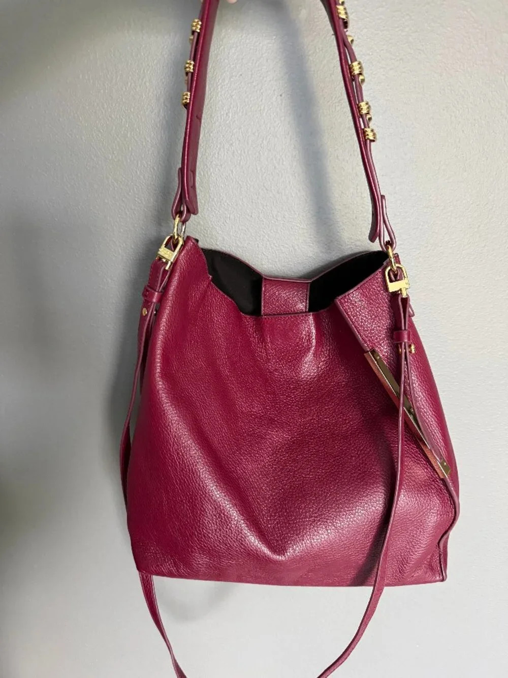 Stuart Weitzman Pebbled Leather Burgundy Hobo Bag